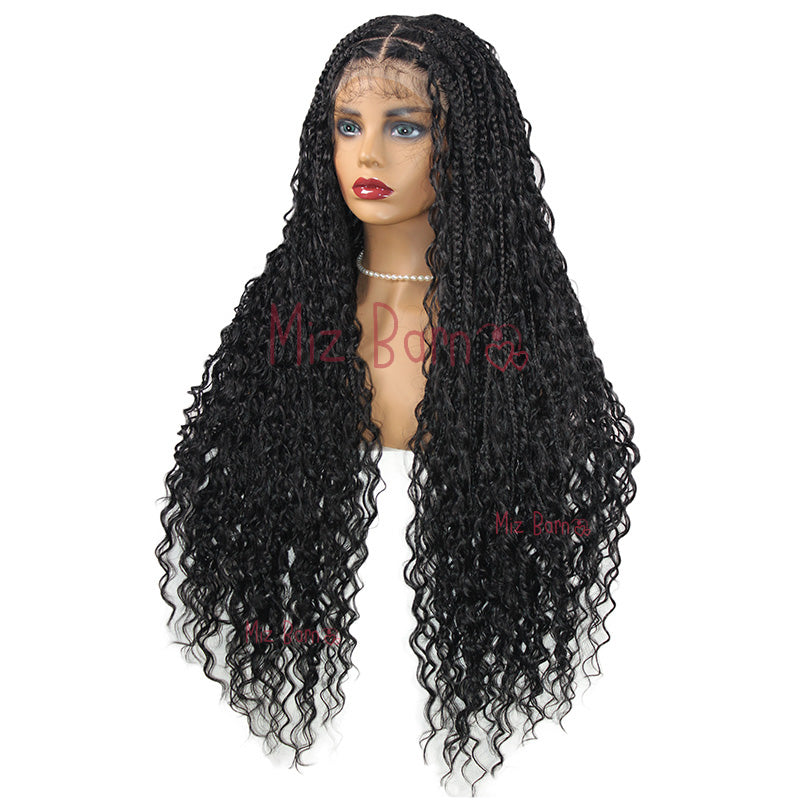 32" Synthetic Wigs Hair Extensions For Braids Box Knotless Full Lace Boho With Curly Ends