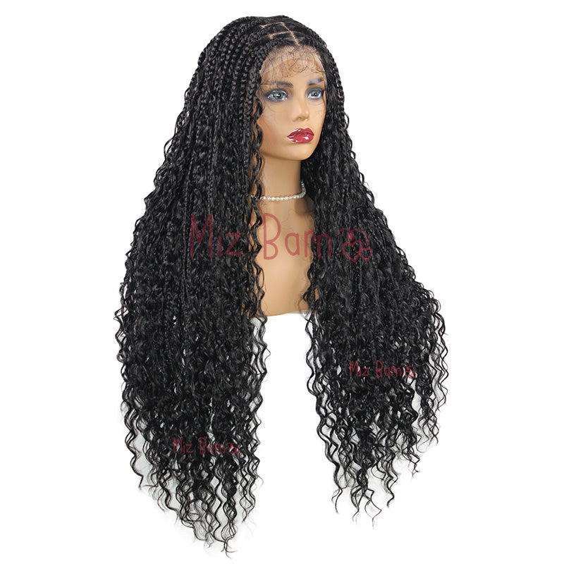 32" Synthetic Wigs Hair Extensions For Braids Box Knotless Full Lace Boho With Curly Ends