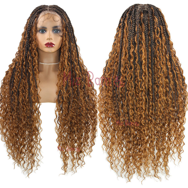 32" Synthetic Wigs Hair Extensions For Braids Box Knotless Full Lace Boho With Curly Ends
