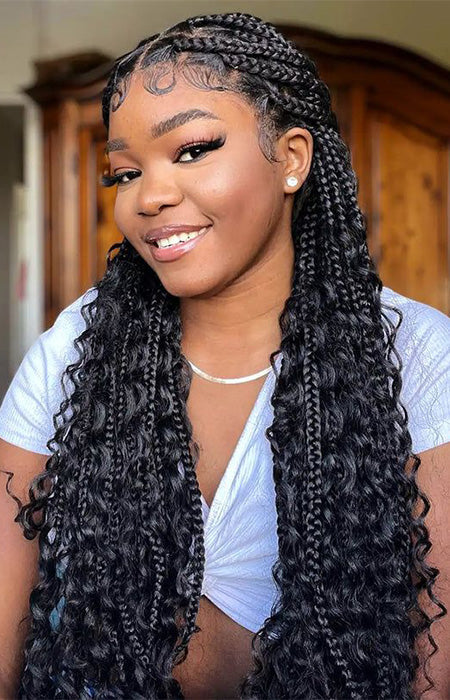 32" Synthetic Wigs Hair Extensions For Braids Box Knotless Full Lace Boho With Curly Ends