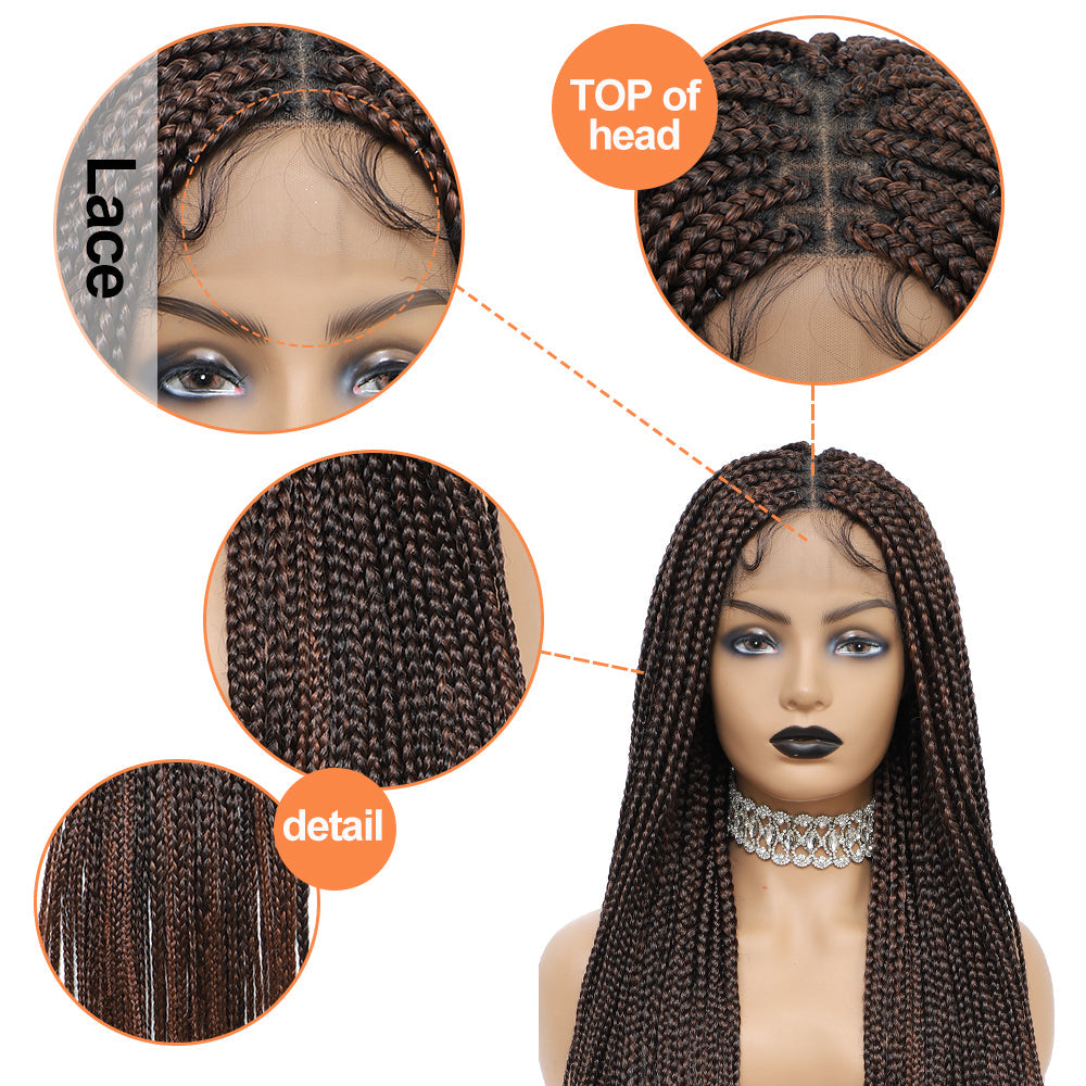 36" Braided Wigs for Black Women Full Lace Hand-Made Knotless Box Braids Straight Synthetic Wigs with Baby Hair (36 Inch, T1B/30)