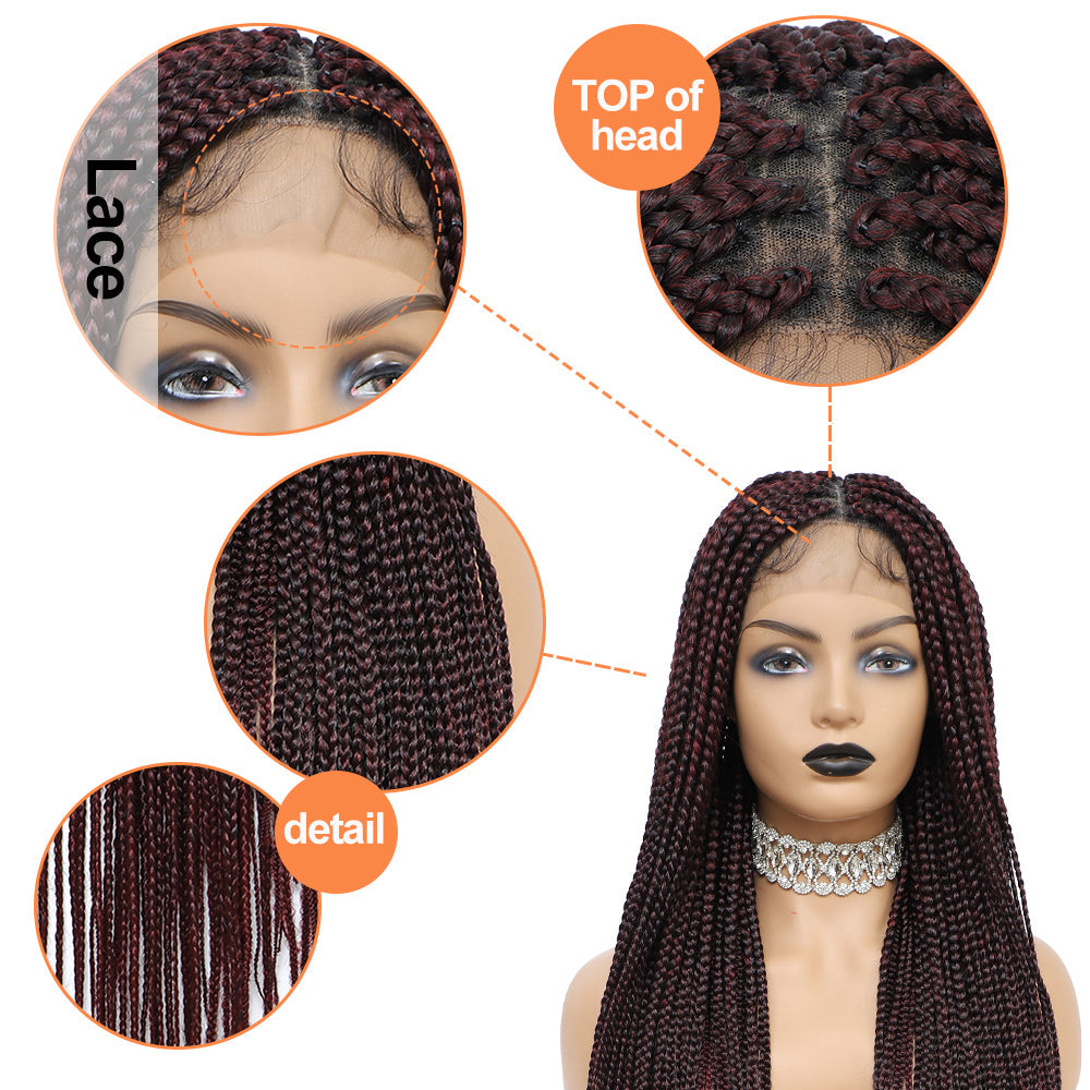 36" Braided Wigs for Black Women Full Lace Hand-Made Knotless Box Braids Straight Synthetic Wigs with Baby Hair (36 Inch, T1B/BUG)
