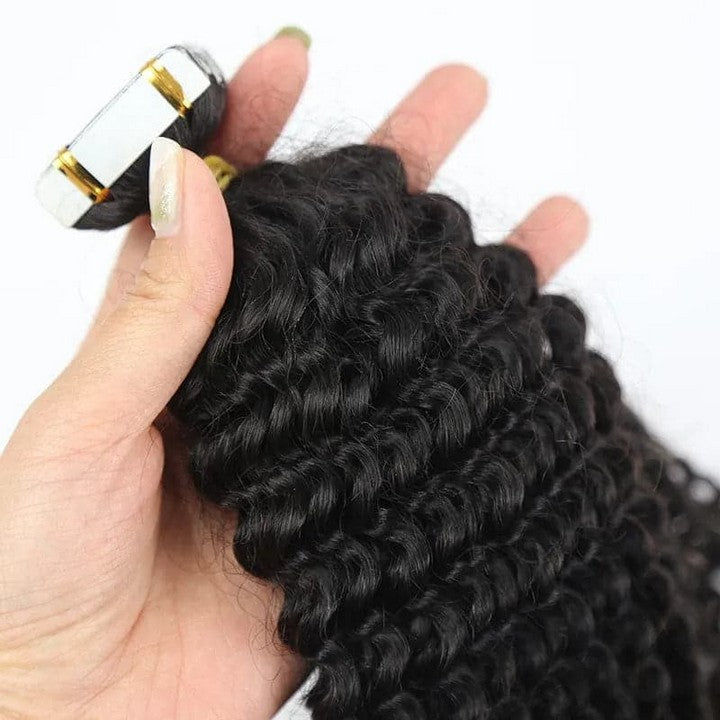 Natural Color Deep Curly Tape In Hair Extension