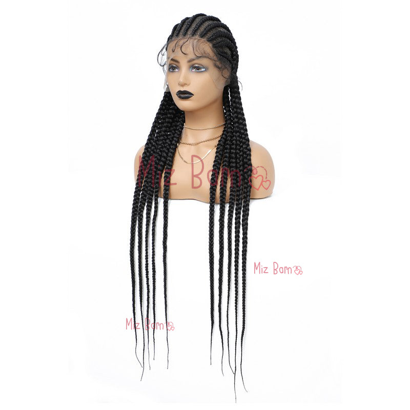 36" Braided Wigs for Black Women Full Lace Synthetic Wigs with Baby Hair (36 Inch, T1B)