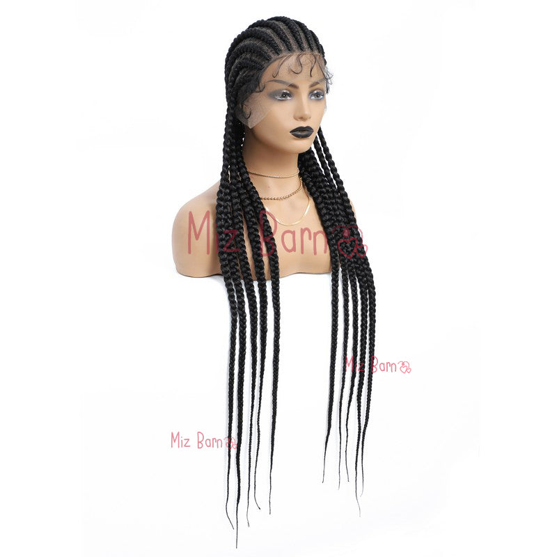 36" Braided Wigs for Black Women Full Lace Synthetic Wigs with Baby Hair (36 Inch, T1B)