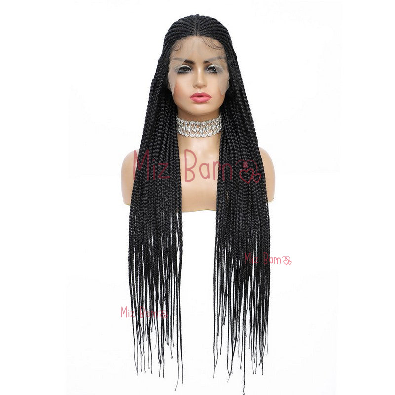 36" Braided Wigs for Black Women Box Braids Straight Synthetic Wigs with Baby Hair (36 Inch, T1B)