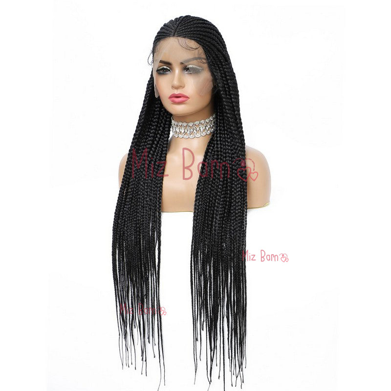 36" Braided Wigs for Black Women Box Braids Straight Synthetic Wigs with Baby Hair (36 Inch, T1B)