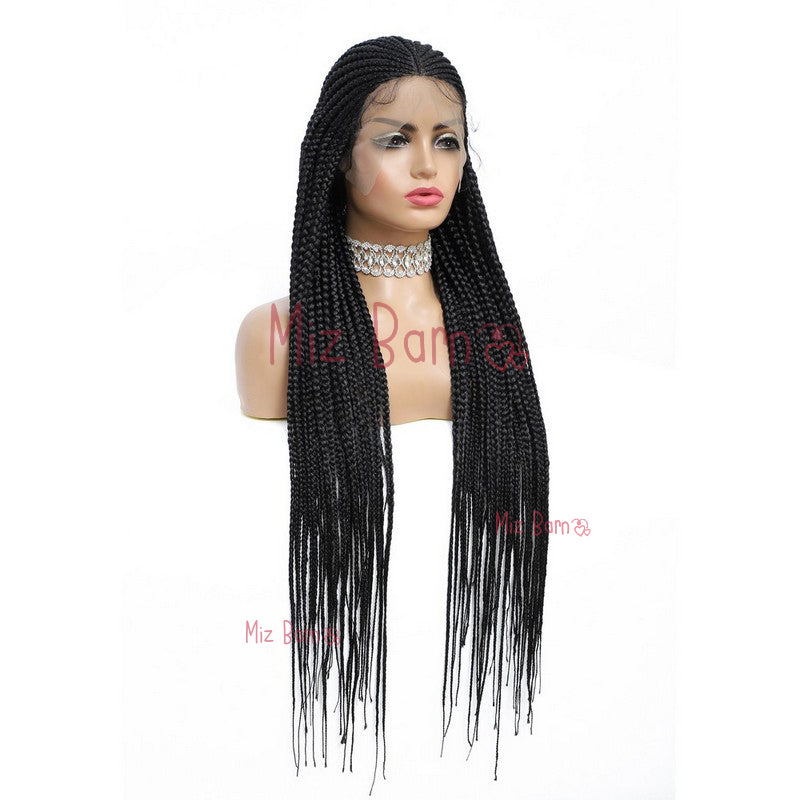 36" Braided Wigs for Black Women Box Braids Straight Synthetic Wigs with Baby Hair (36 Inch, T1B)