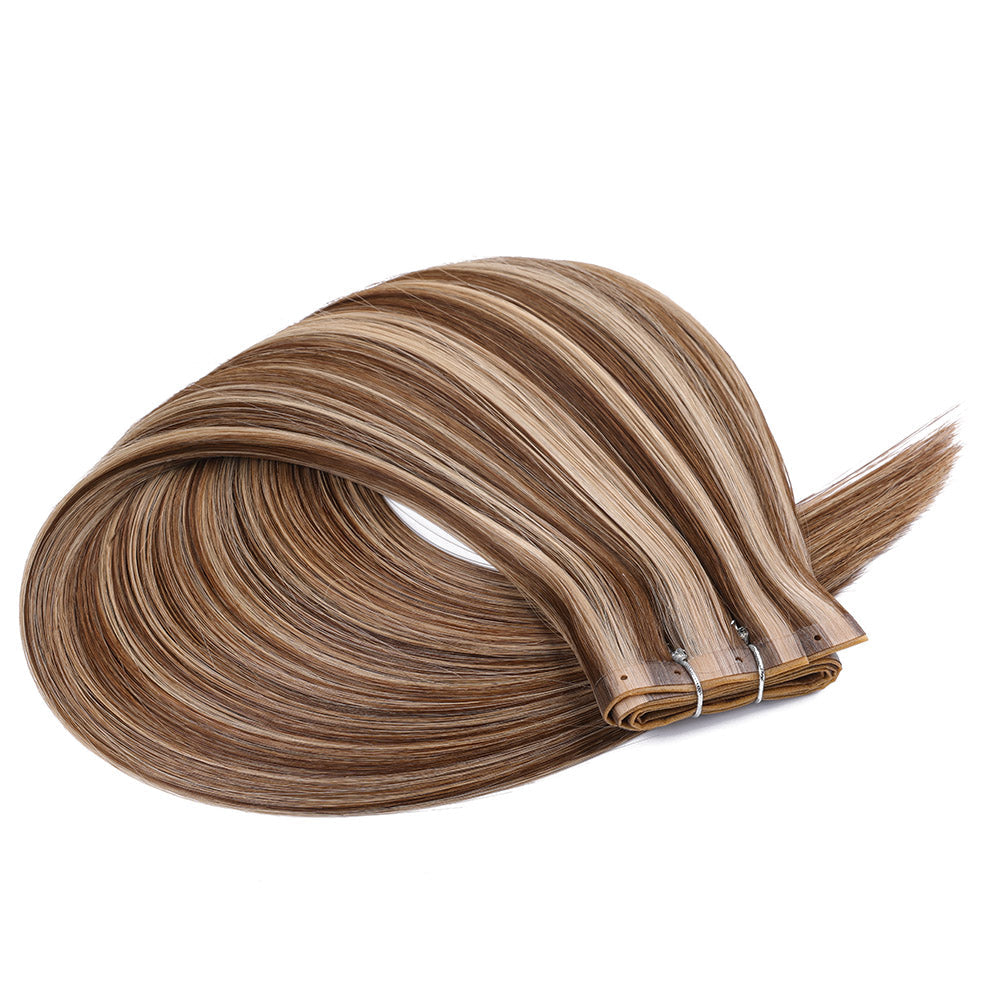 Dark Brown Honey Blonde(#P6/22)Butterfly Weft Sew In Hair Extensions