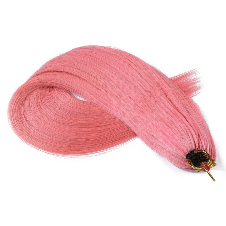 Pink Nano Ring Tip Human Hair Extensions-22Inch