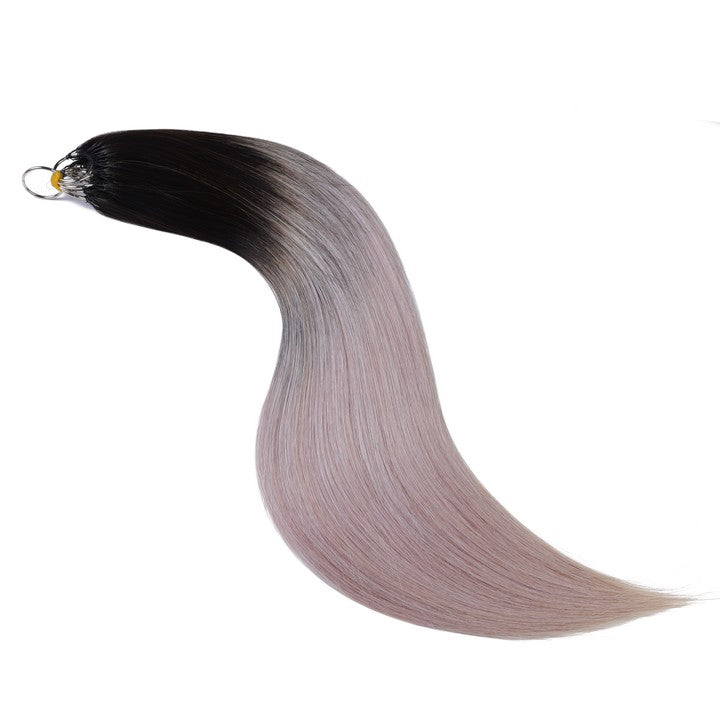 Black Mix Gray Nano Ring Tip Human Hair Extensions-22Inch