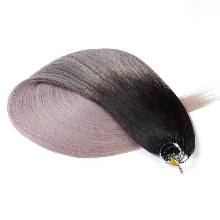 Black Mix Gray Nano Ring Tip Human Hair Extensions-22Inch