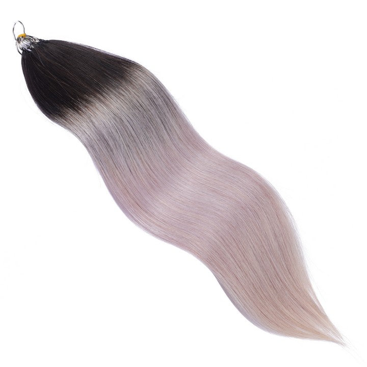 Black Mix Gray Nano Ring Tip Human Hair Extensions-22Inch