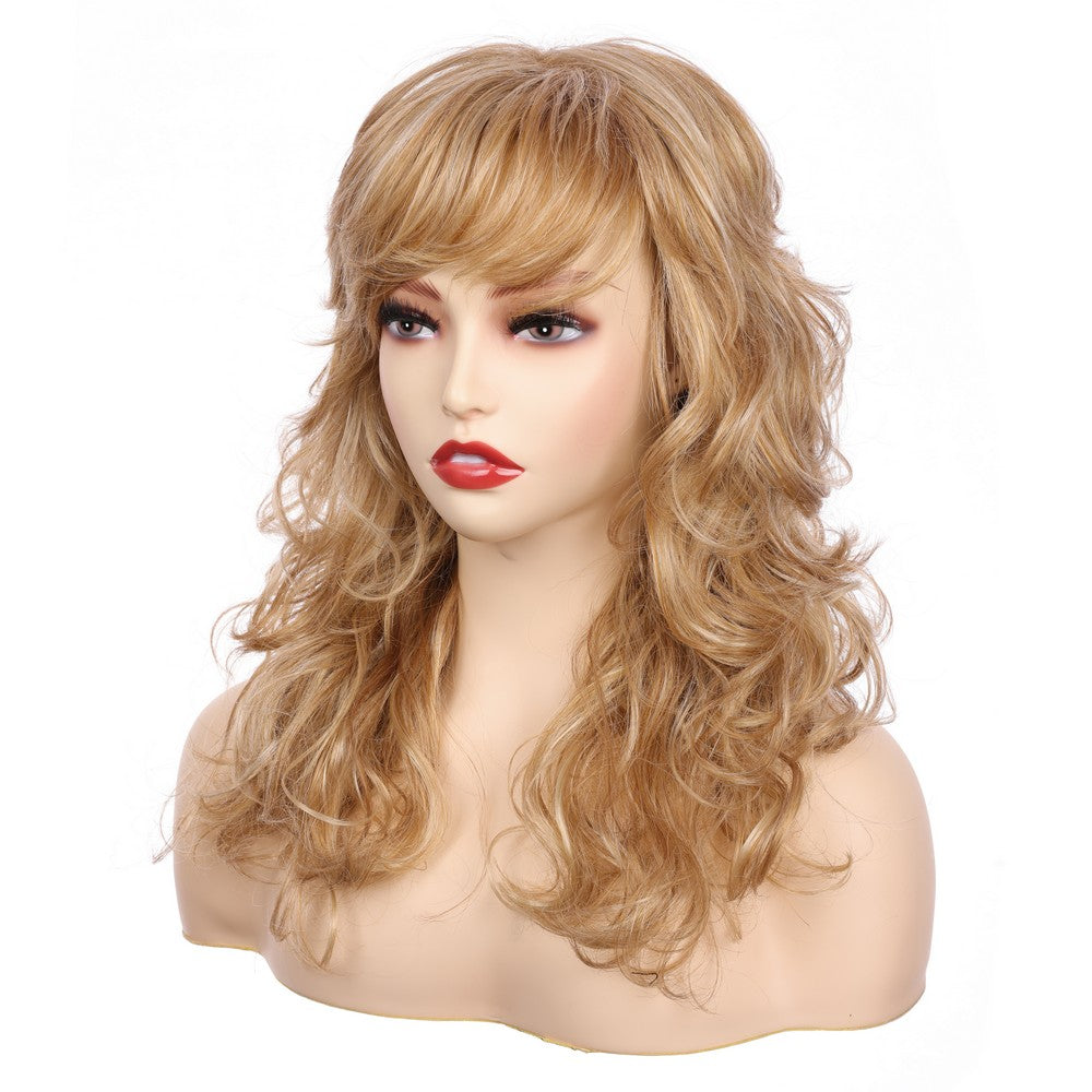Synthetic Curly Hair With Bang Wig-Honey Blonde
