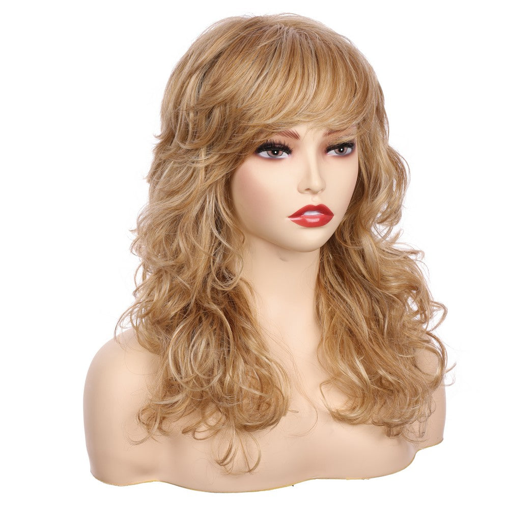 Synthetic Curly Hair With Bang Wig-Honey Blonde