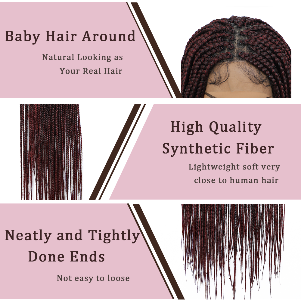 36" Braided Wigs for Black Women Full Lace Hand-Made Knotless Box Braids Straight Synthetic Wigs with Baby Hair (36 Inch, T1B/BUG)