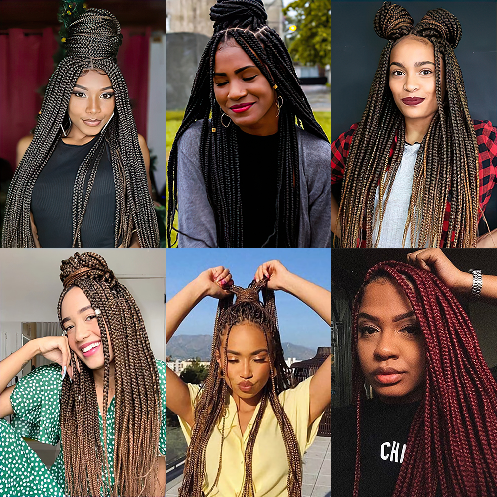 36" Braided Wigs for Black Women Full Lace Hand-Made Knotless Box Braids Straight Synthetic Wigs with Baby Hair (36 Inch, T1B/BUG)