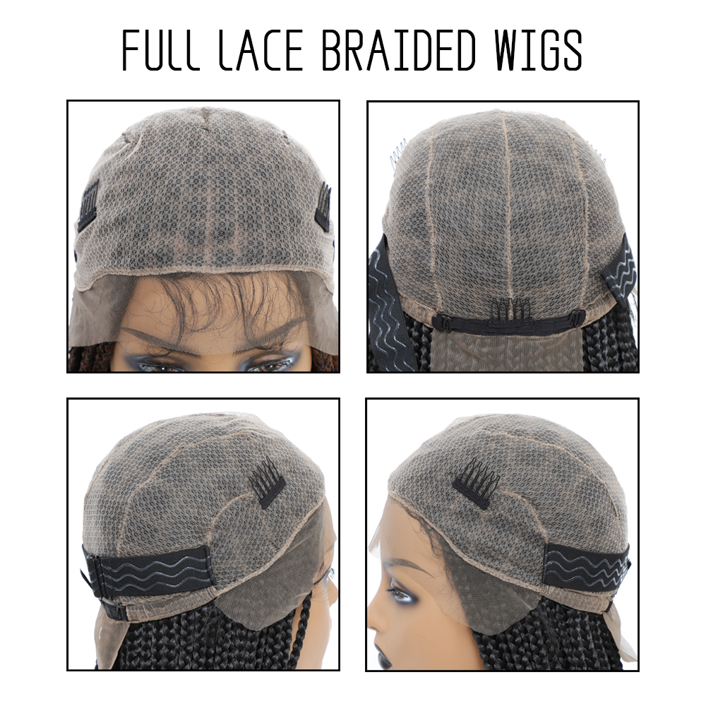 36" Braided Wigs for Black Women Full Lace Hand-Made Knotless Box Braids Straight Synthetic Wigs with Baby Hair (36 Inch, T1B/30)