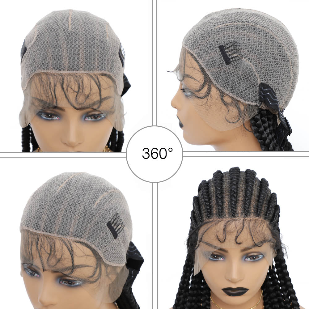 36" Braided Wigs for Black Women Full Lace Hand-Made Knotless Box Braids Straight Synthetic Wigs with Baby Hair (36 Inch, T1B)