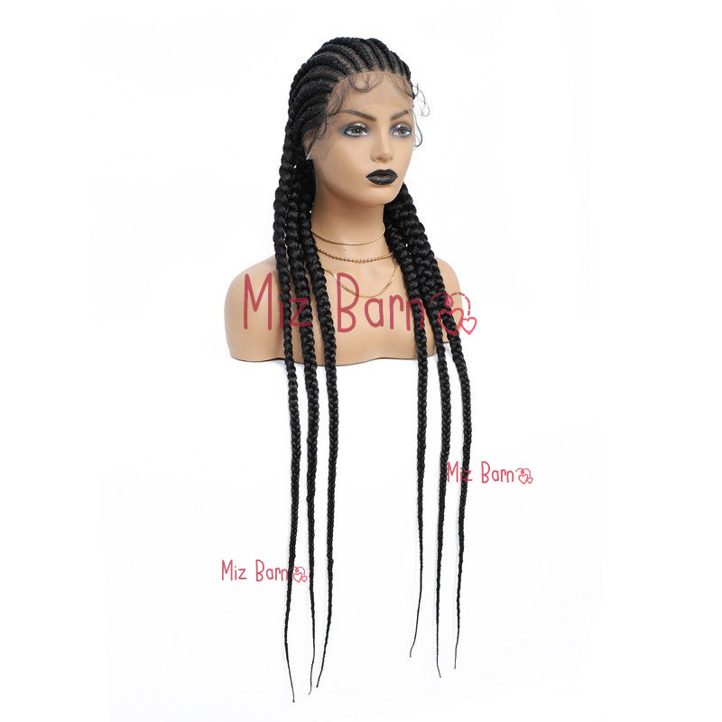 Jumbo Braided Wigs Double Full Lace Knotless Braids Wig with Baby Hair(36 Inch, T1B)