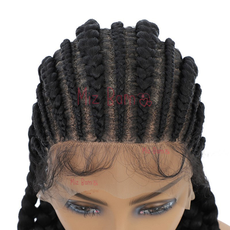 Jumbo Braided Wigs Double Full Lace Knotless Braids Wig with Baby Hair(36 Inch, T1B)