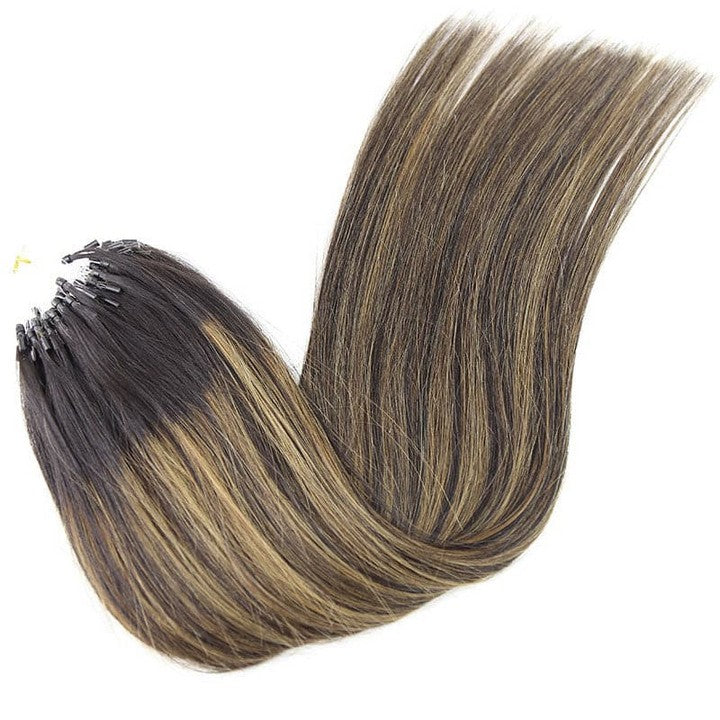 Mixed Chestnut Brown Silky Straight Micro Loop Hair Extensions