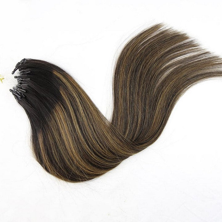 Mixed Chestnut Brown Silky Straight Micro Loop Hair Extensions