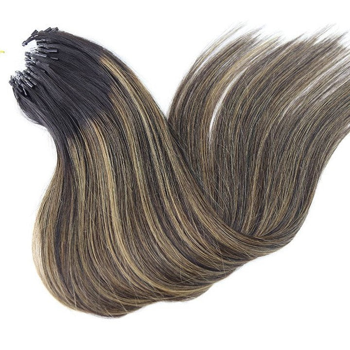 Mixed Chestnut Brown Silky Straight Micro Loop Hair Extensions