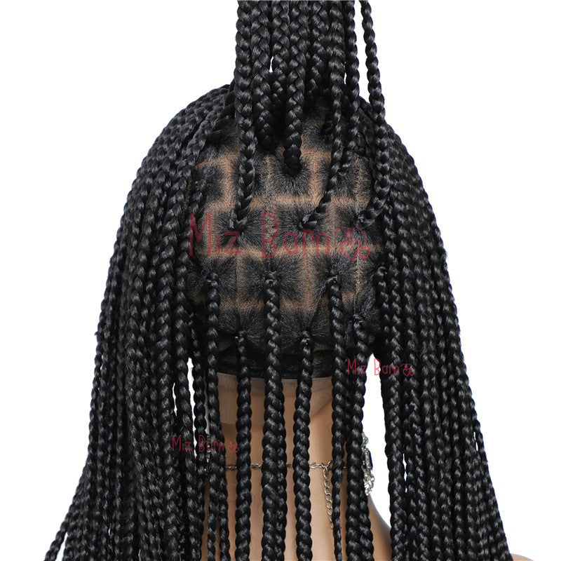 36" Braided Wigs Full Lace Box Braids Synthetic Wigs with Baby Hair (36 Inch, 1B)