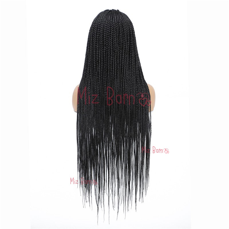 36" Braided Wigs Full Lace Box Braids Synthetic Wigs with Baby Hair (36 Inch, 1B)