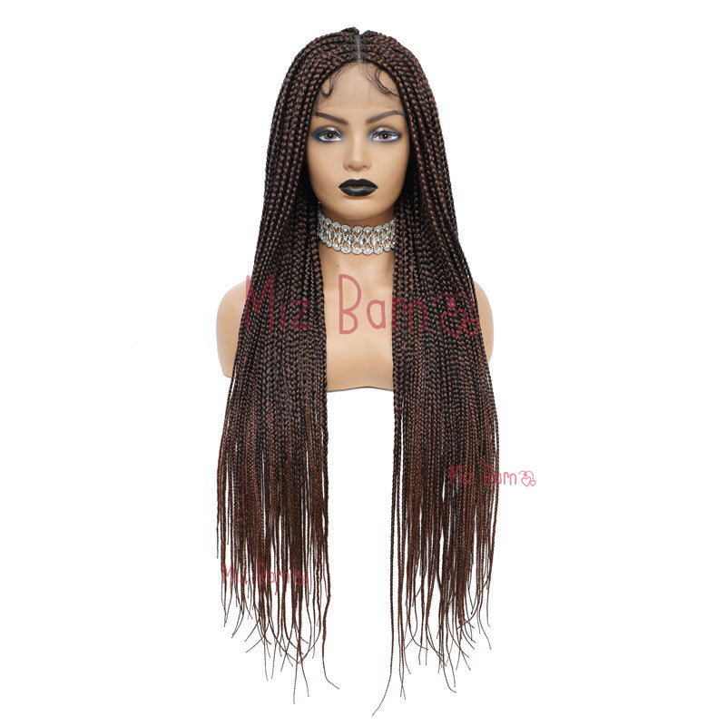 36" Braided Wigs Full Lace Box Braids Synthetic Wigs with Baby Hair (36 Inch, 1B)