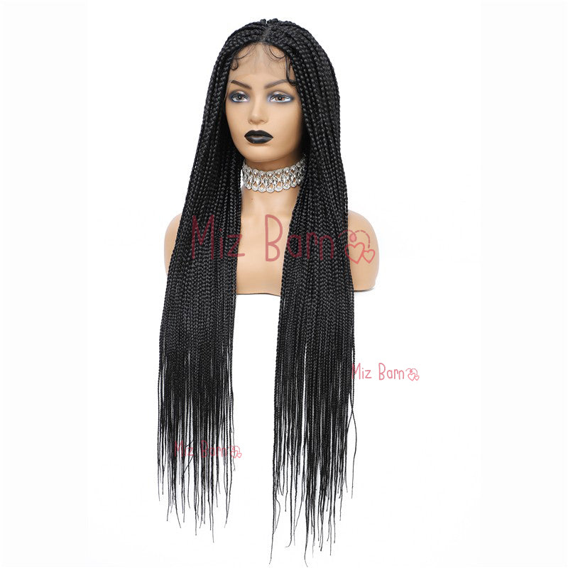 36" Braided Wigs Full Lace Box Braids Synthetic Wigs with Baby Hair (36 Inch, 1B)