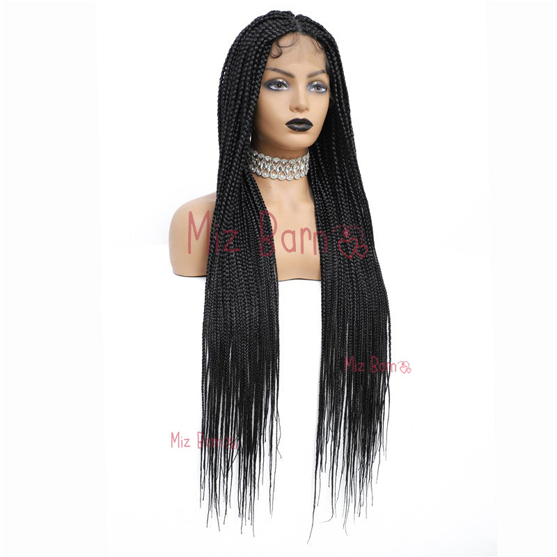 36" Braided Wigs Full Lace Box Braids Synthetic Wigs with Baby Hair (36 Inch, 1B)