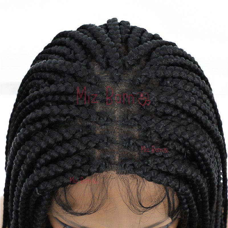 36" Braided Wigs Full Lace Box Braids Synthetic Wigs with Baby Hair (36 Inch, 1B)