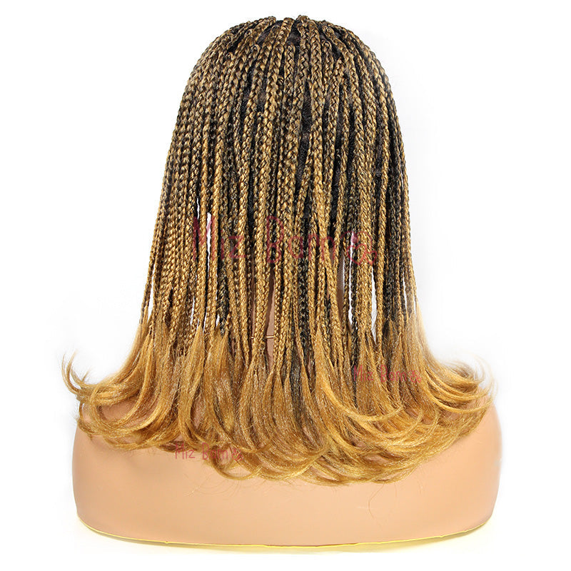 12Inch Blonde Braids Wig Faux Locs Knotless Braided Lace Wig Short Bob Wig