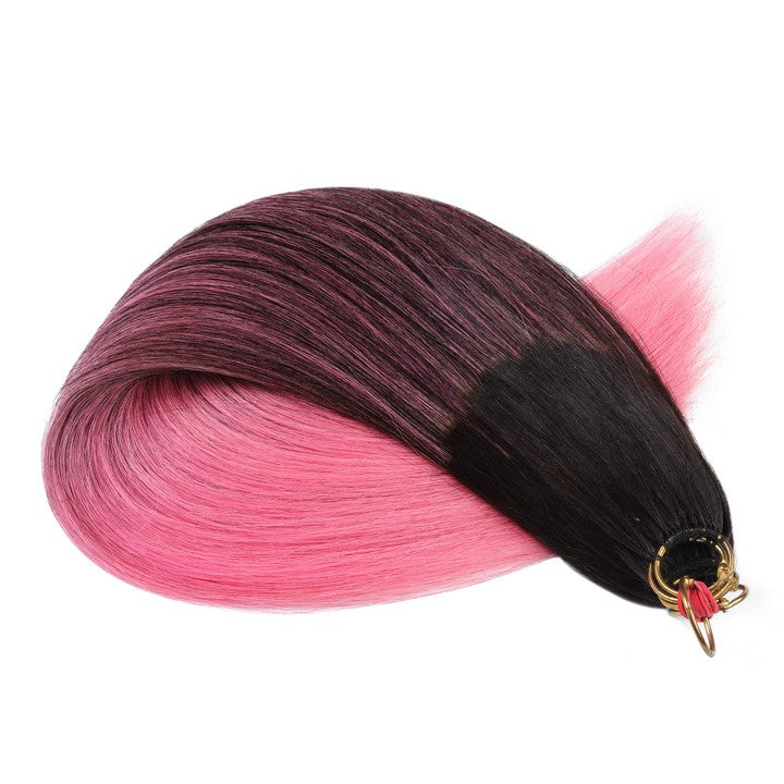 Black Mix Pink Nano Ring Tip Human Hair Extensions-22Inch