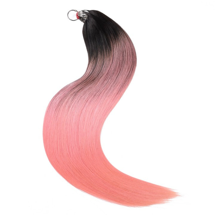 Black Mix Pink Nano Ring Tip Human Hair Extensions-22Inch