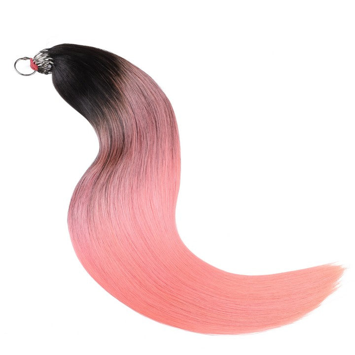 Black Mix Pink Nano Ring Tip Human Hair Extensions-22Inch