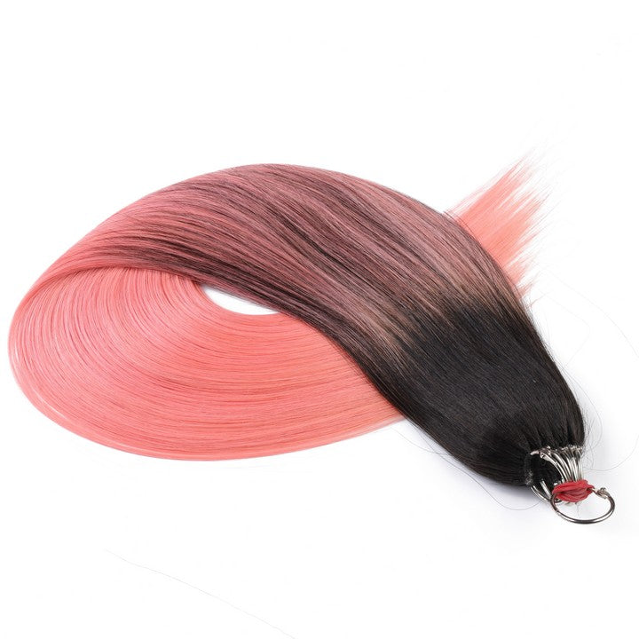 Black Mix Pink Nano Ring Tip Human Hair Extensions-22Inch