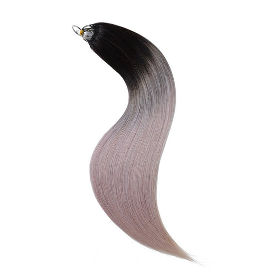 Black Mix Gray Nano Ring Tip Human Hair Extensions-22Inch