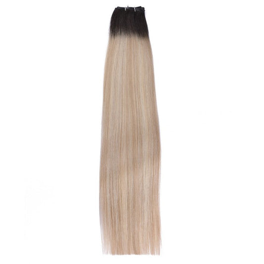 Black Blonde Ombre (#T1BP16A/60A) Double Weft Sew In Hair Extensions-18Inch