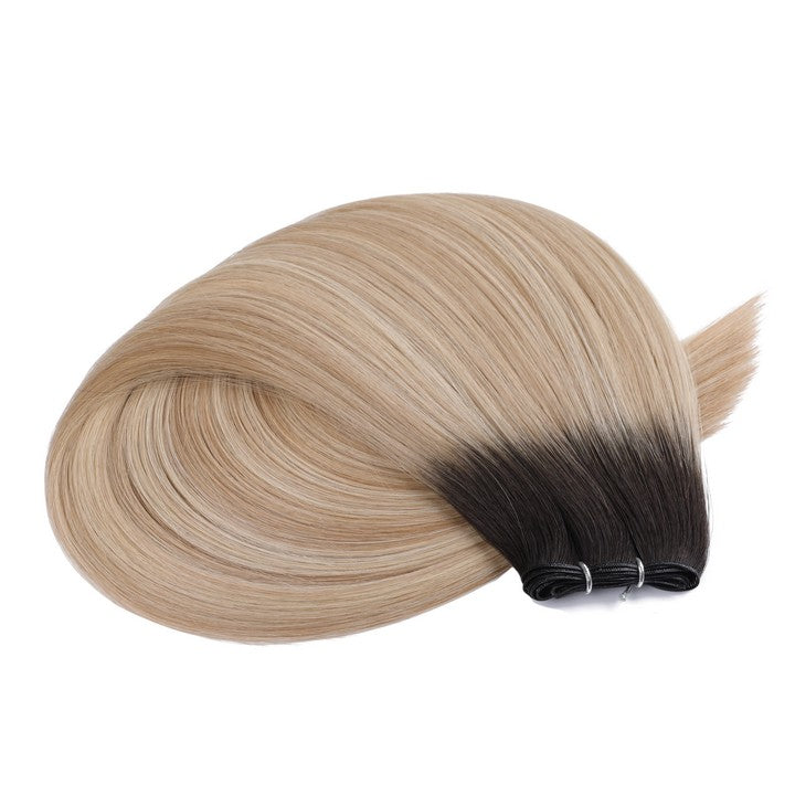 Black Blonde Ombre (#T1BP16A/60A) Double Weft Sew In Hair Extensions-18Inch