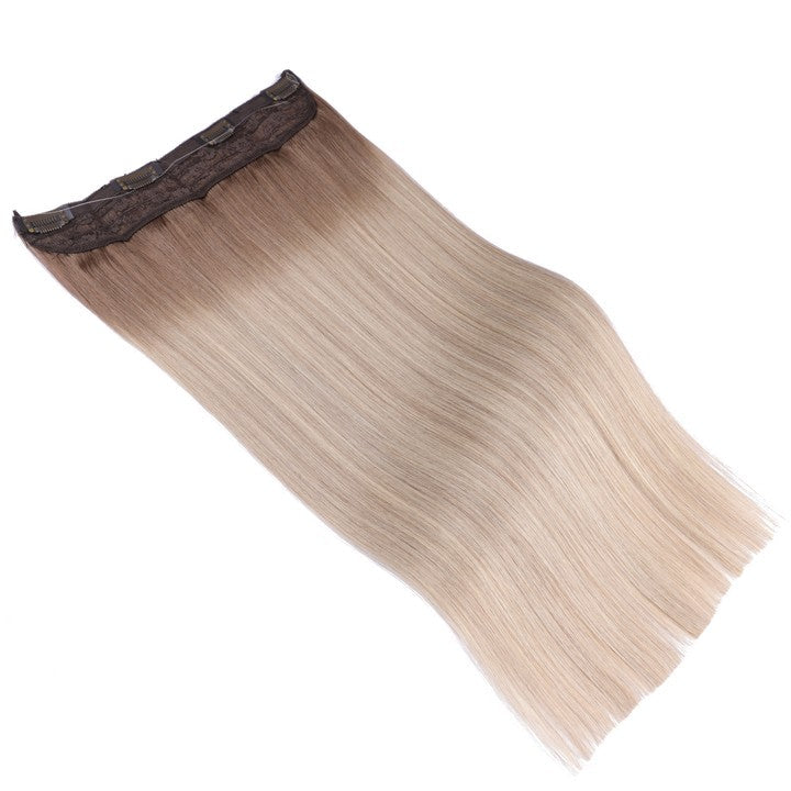 Dark Brown Gray Ombre Halo Hair Extensions Human Hair