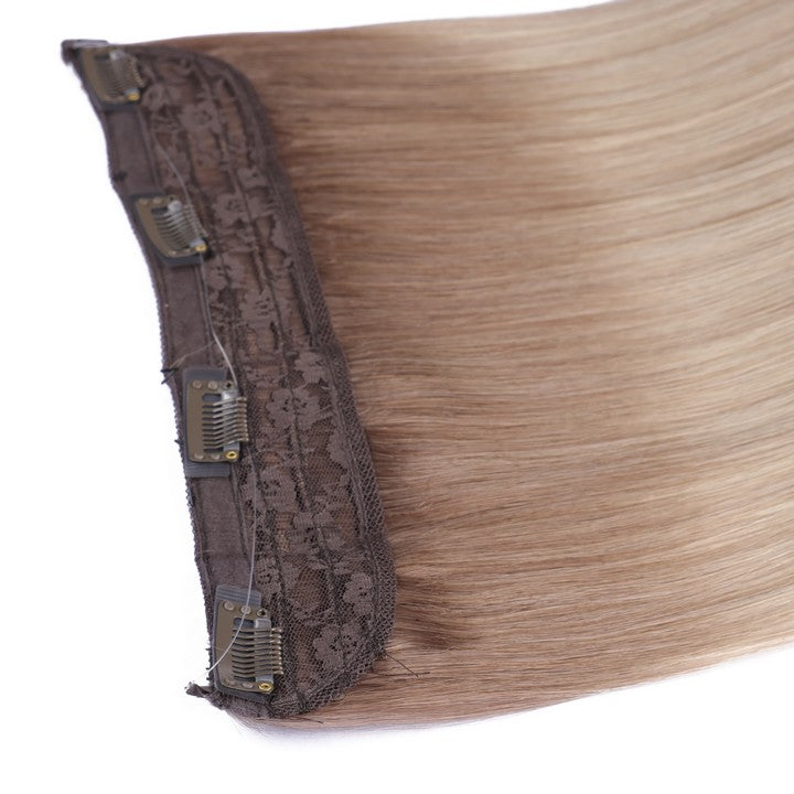 Dark Brown Gray Ombre Halo Hair Extensions Human Hair